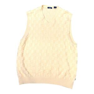 Izod Woven Pattern Pullover Sweater Vest Top Men's L Yellow V-Neck Golf Preppy